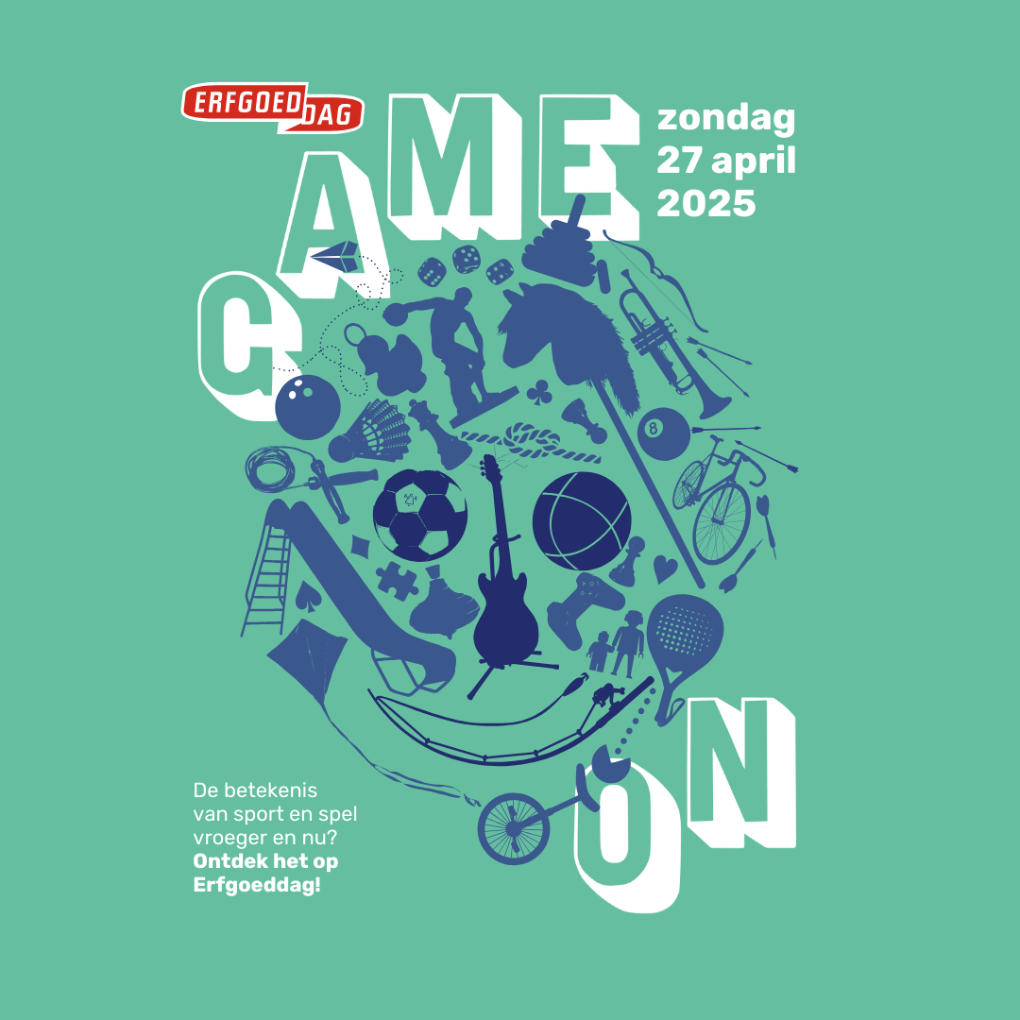 Poster Erfgoeddag 2025 met sport- en spelattributen. (vergroot foto)